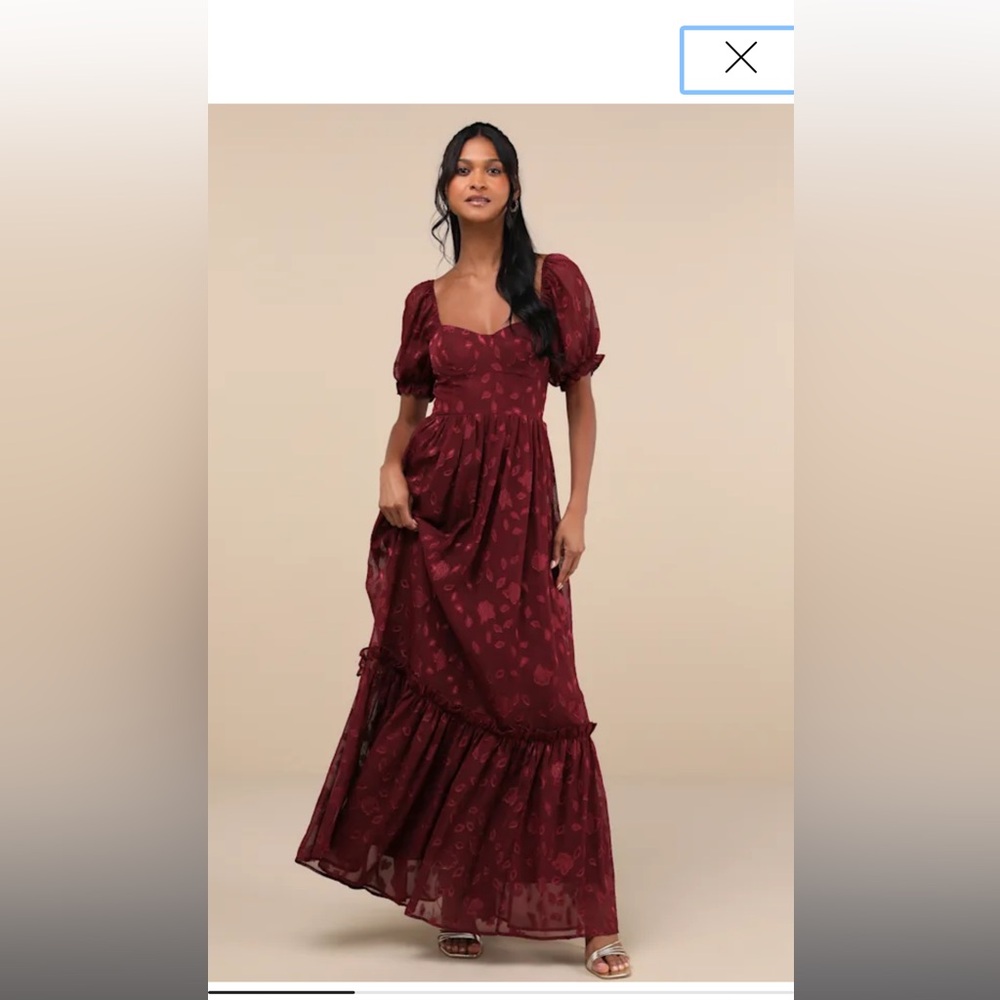 Lulus Phenomenal Sweetness Burgundy Floral Burnout Bustier Maxi Dress